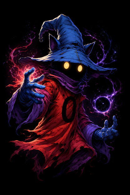 Mysterious Blue-Hatted Wizard - Halftone DTF transfer - Prints best on darks