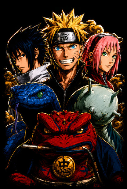 Naruto Team Seven - Halftone DTF transfer - Prints best on darks