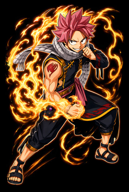 Natsu Fire Dragon - Halftone DTF transfer - Prints best on darks