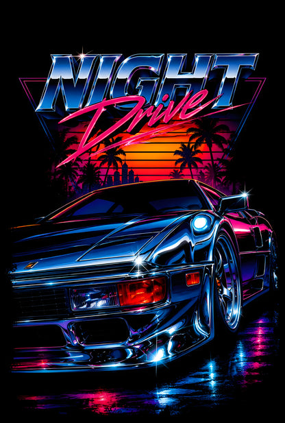 Night Drive Blue Sports Car - Halftone DTF transfer - Prints best on darks