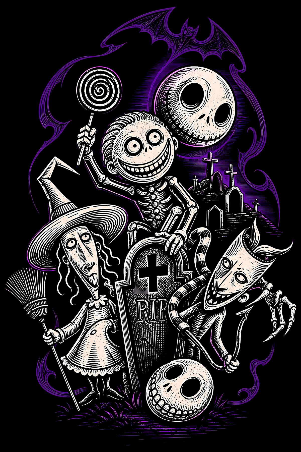 Nightmare Before Christmas Characters - Halftone DTF transfer - Prints best on darks