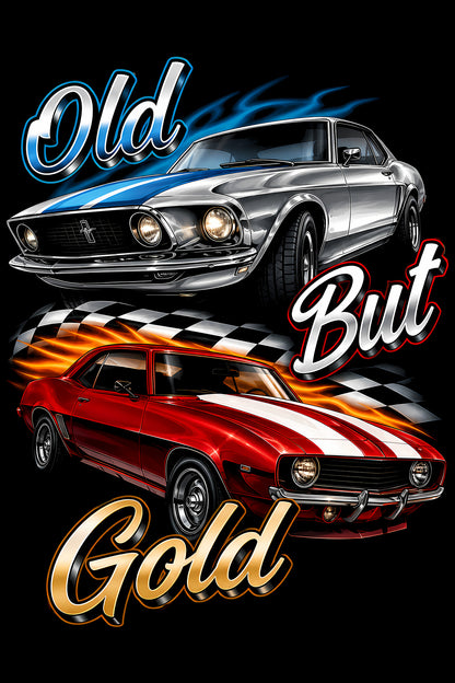 Old But Gold Classic Mustangs - Halftone DTF transfer - Prints best on darks