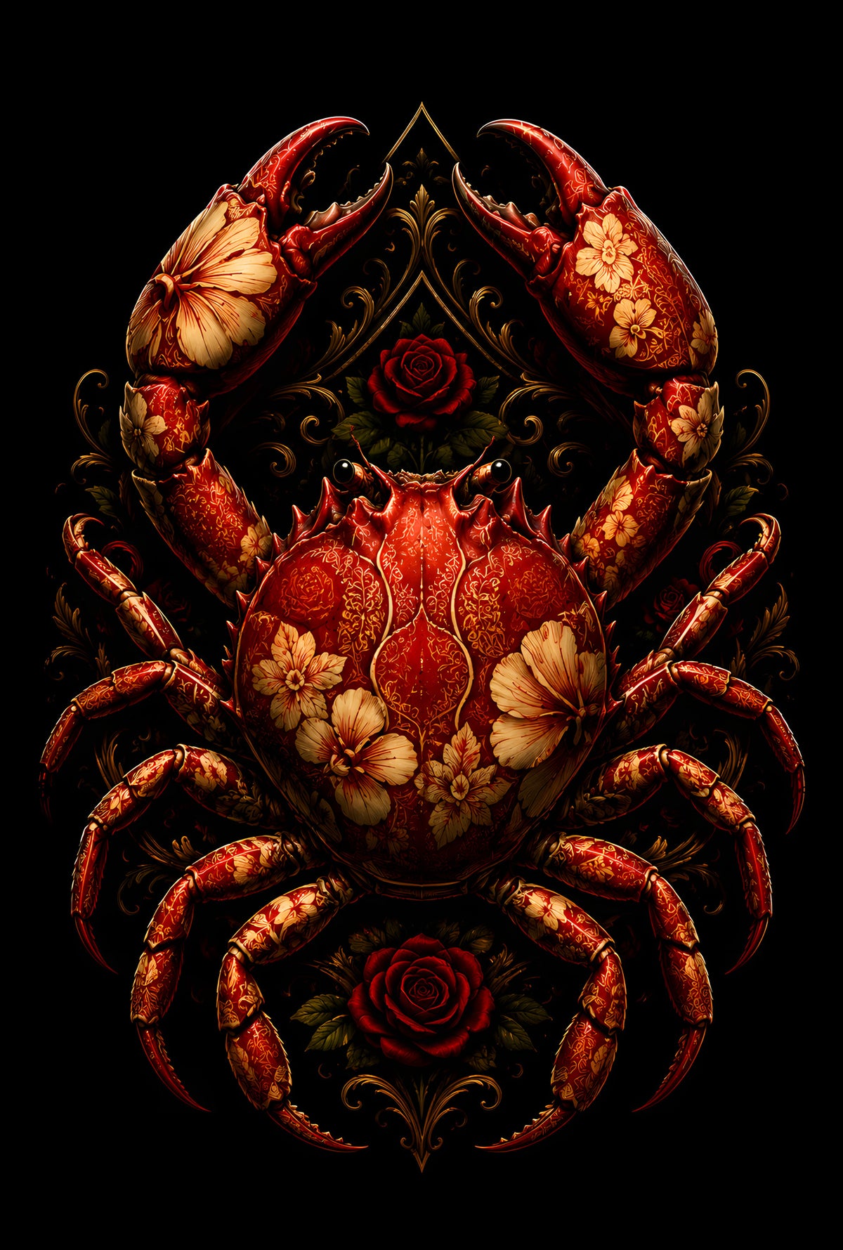Ornamental Red Crab - Halftone DTF transfer - Prints best on darks