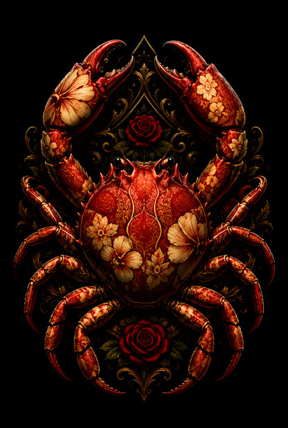 Ornamental Red Crab - Halftone DTF transfer - Prints best on darks