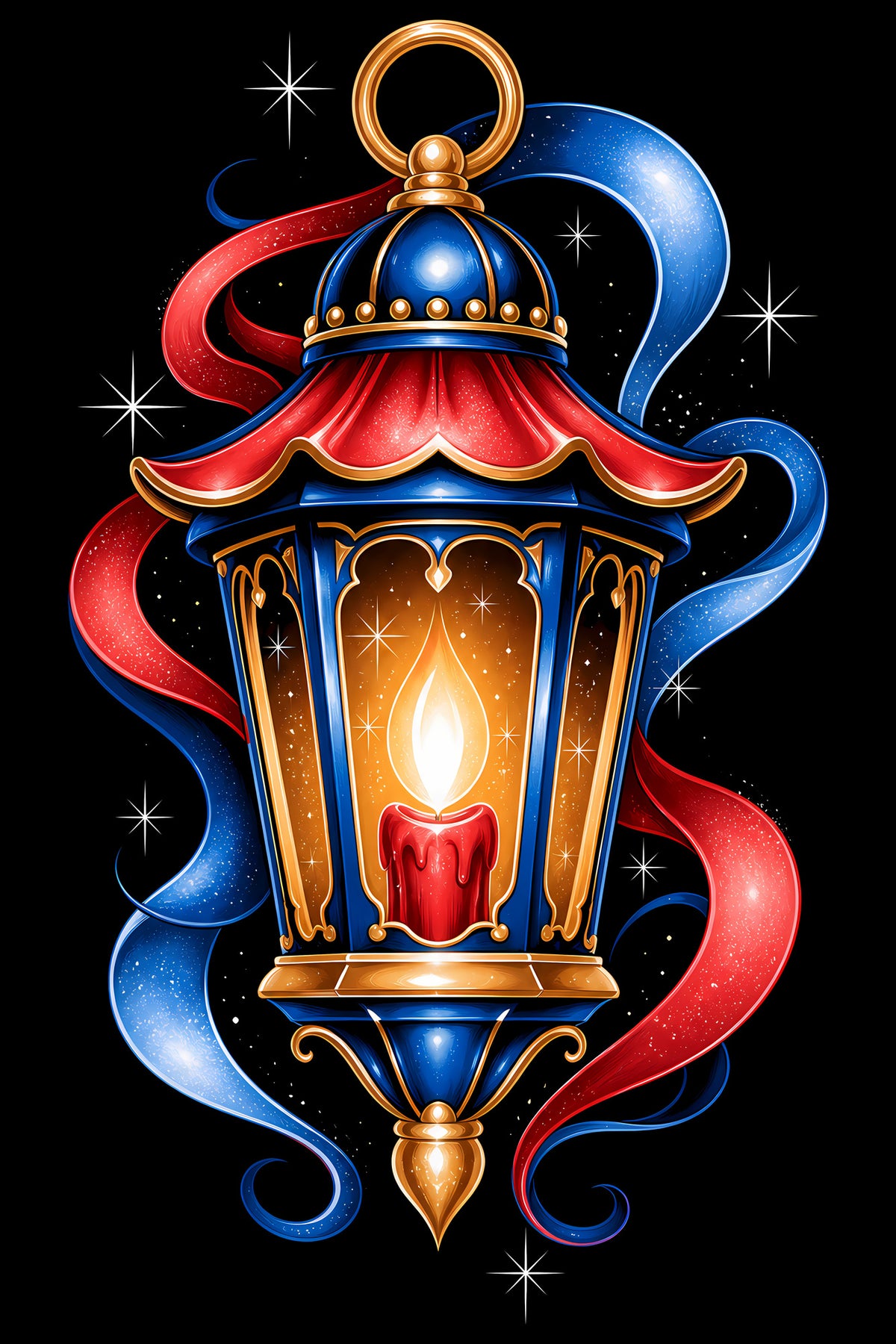 Ornate Lantern with Red Candle - Halftone DTF transfer - Prints best on darks