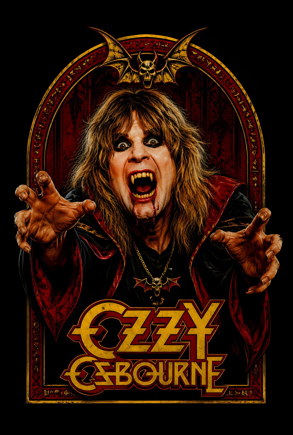 Ozzy Osbourne Gothic Portrait - Halftone DTF transfer - Prints best on darks