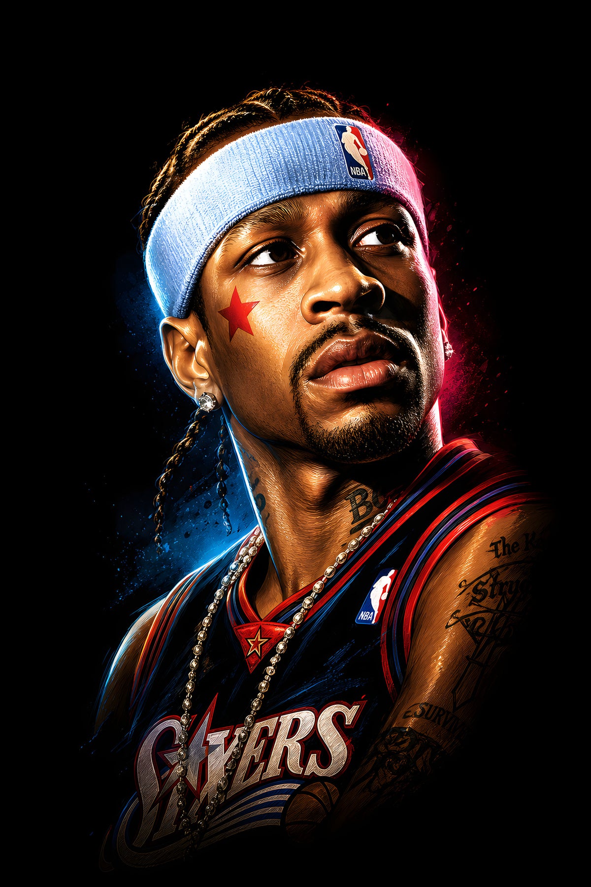 Philadelphia Basketball Player Portrait - Halftone DTF transfer - Prints best on darks