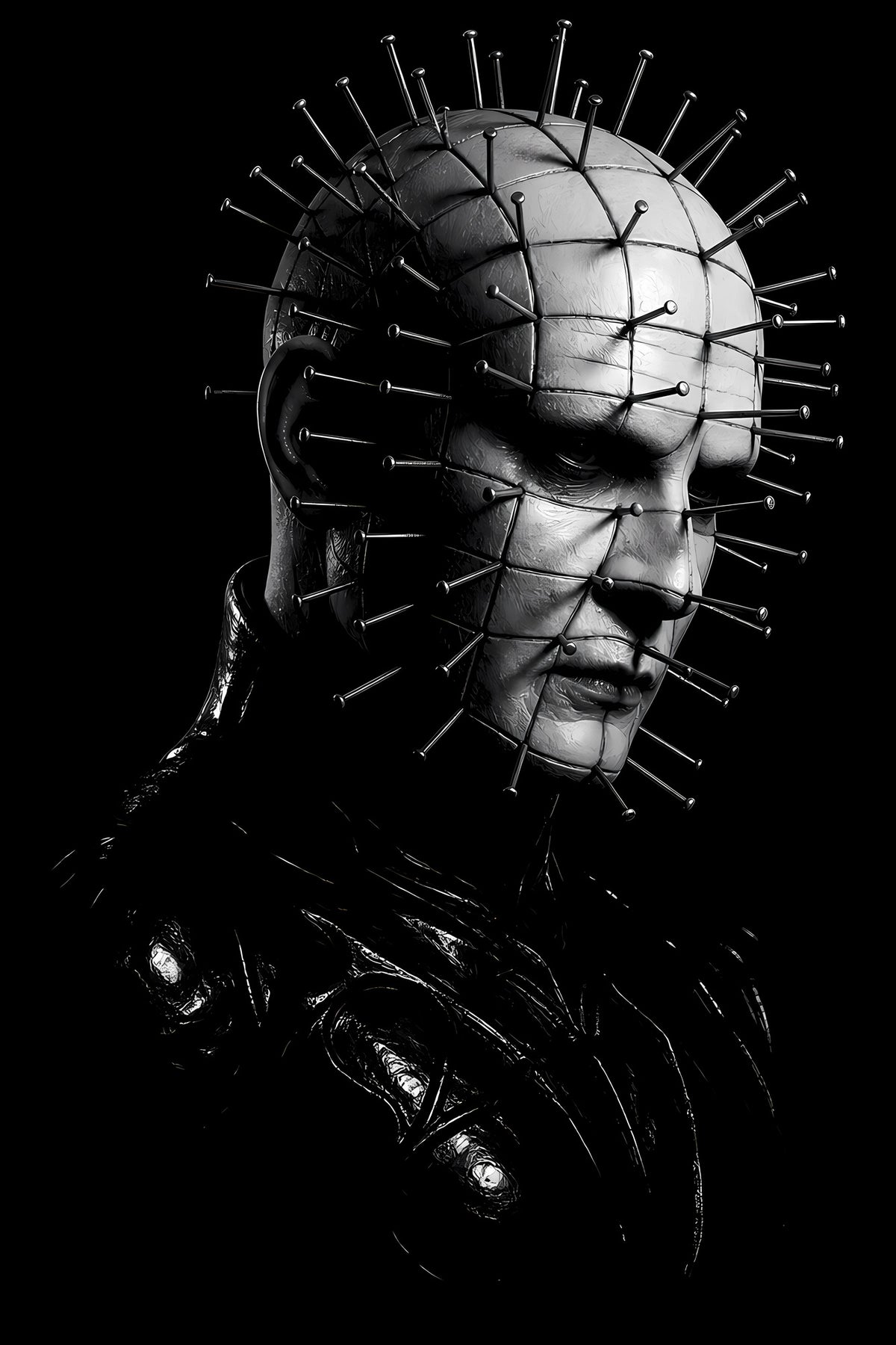 Pinhead Horror Portrait - Halftone DTF transfer - Prints best on darks