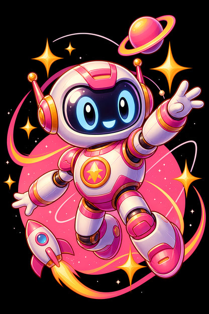 Pink Astronaut on Ringed Planet - Halftone DTF transfer - Prints best on darks