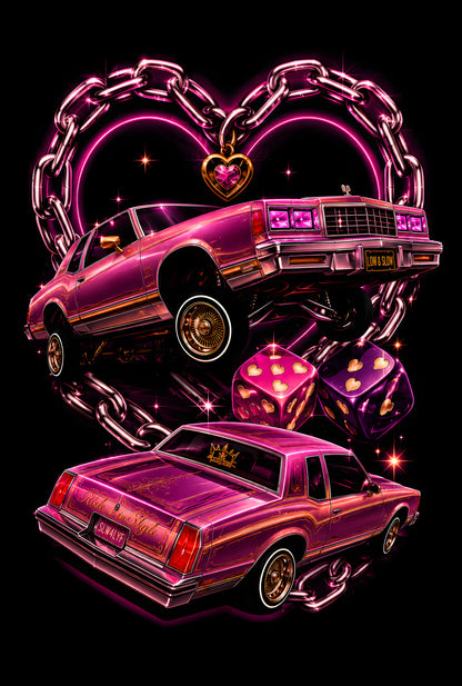 Pink Lowriders and Heart Chain - Halftone DTF transfer - Prints best on darks