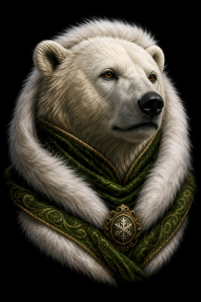 Polar Bear in Green Scarf - Halftone DTF transfer - Prints best on darks