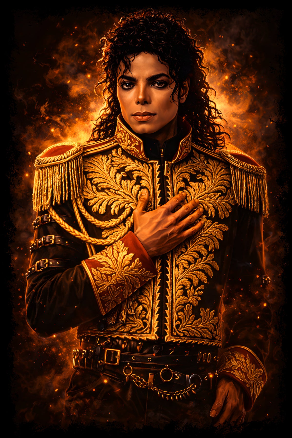 Pop Singer in Golden Jacket - Halftone DTF transfer - Prints best on darks
