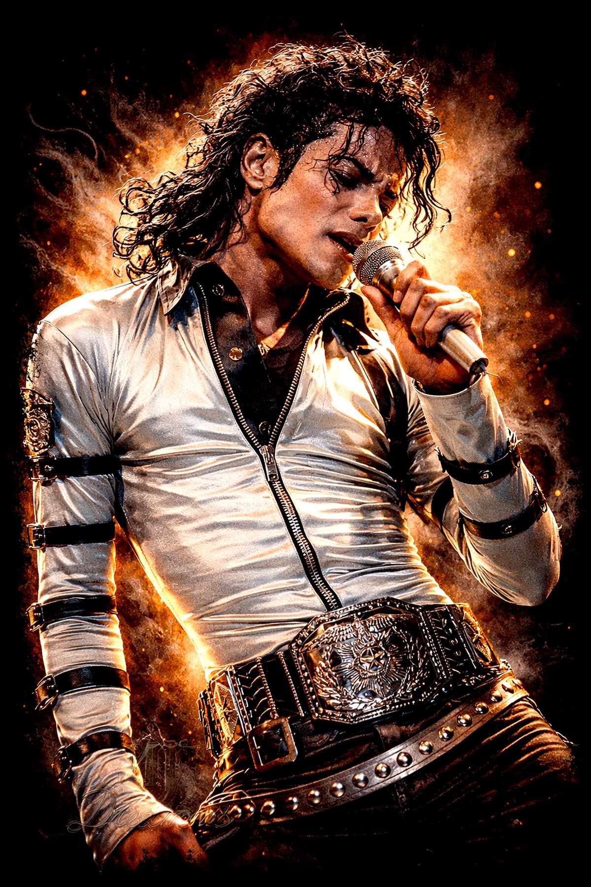 Pop Singer in White Jacket - Halftone DTF transfer - Prints best on darks