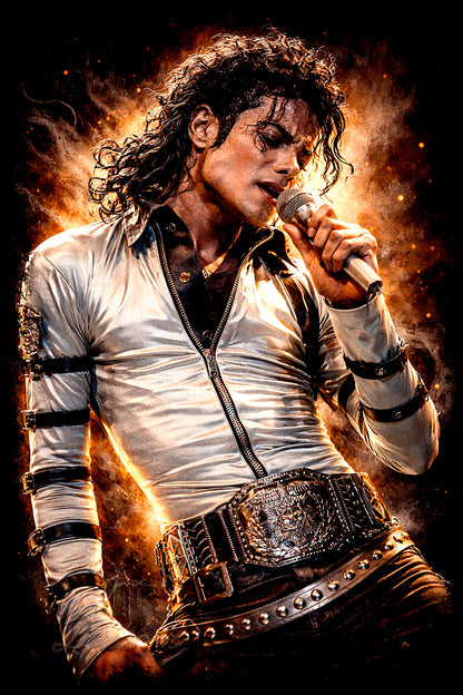Pop Singer in White Jacket - Halftone DTF transfer - Prints best on darks