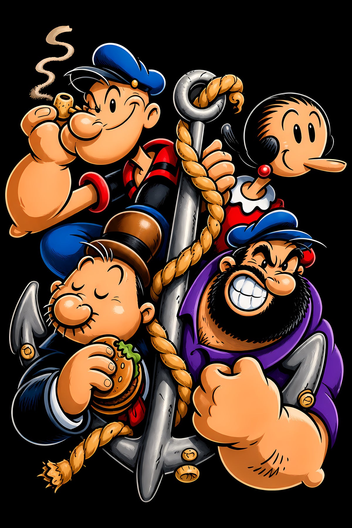 Popeye and Friends - Halftone DTF transfer - Prints best on darks