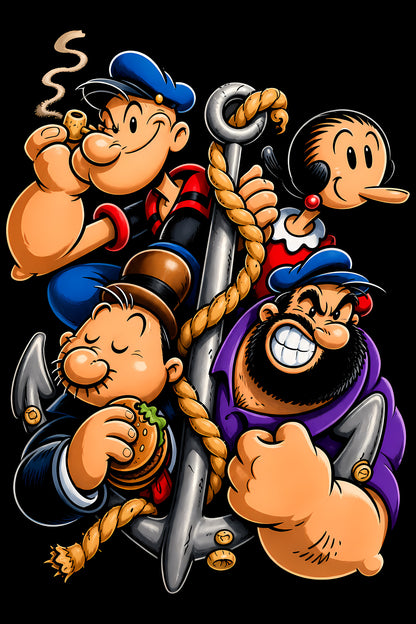 Popeye and Friends - Halftone DTF transfer - Prints best on darks