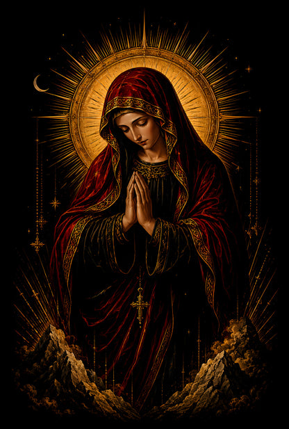 Praying Virgin Mary - Halftone DTF transfer - Prints best on darks