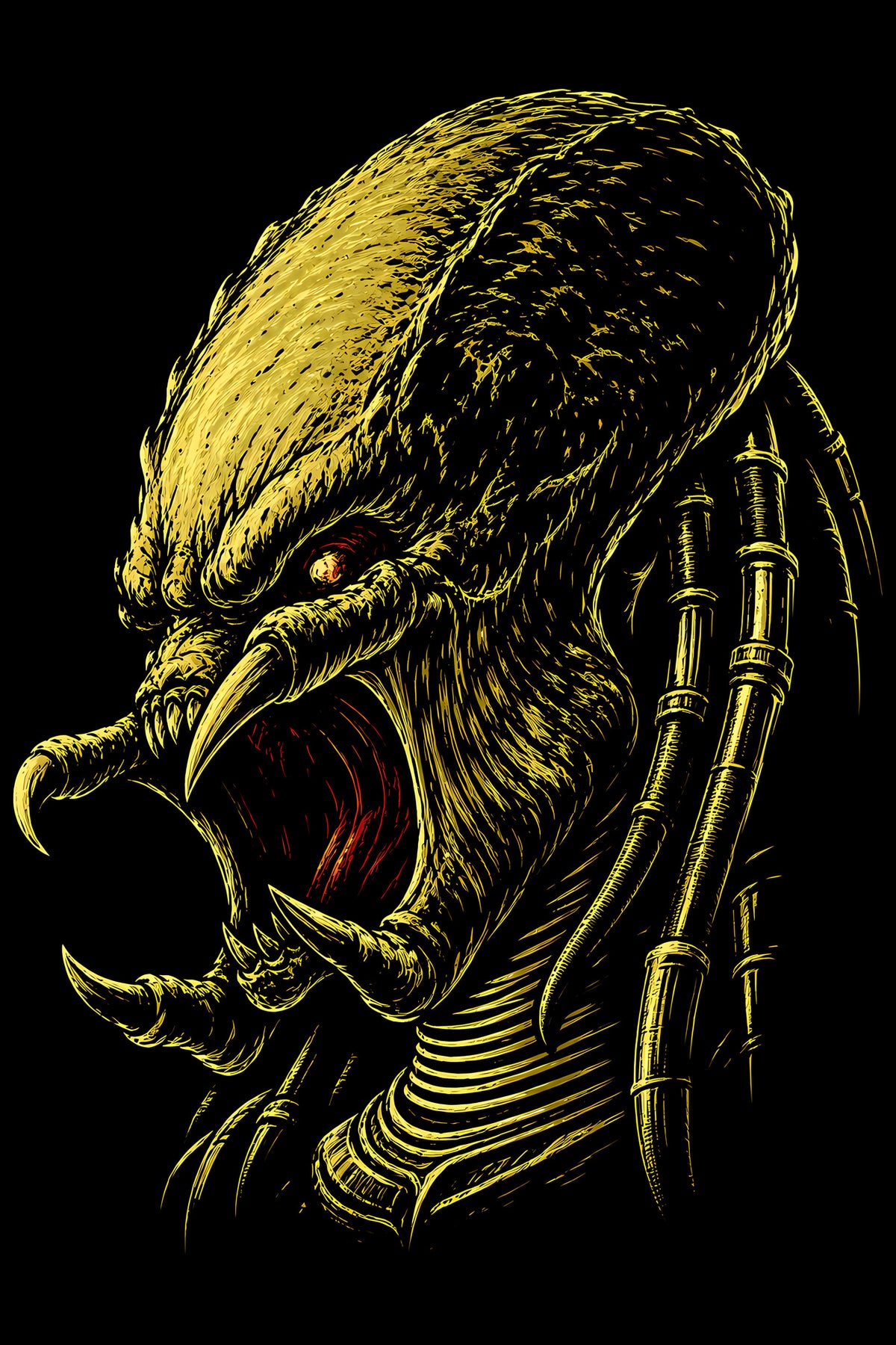 Predator Alien Portrait - Halftone DTF transfer - Prints best on darks