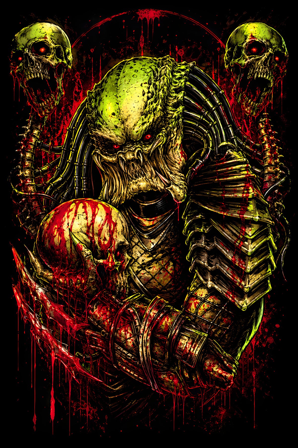 Predator with Red Apple - Halftone DTF transfer - Prints best on darks