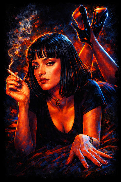 Pulp Fiction Mia Wallace - Halftone DTF transfer - Prints best on darks