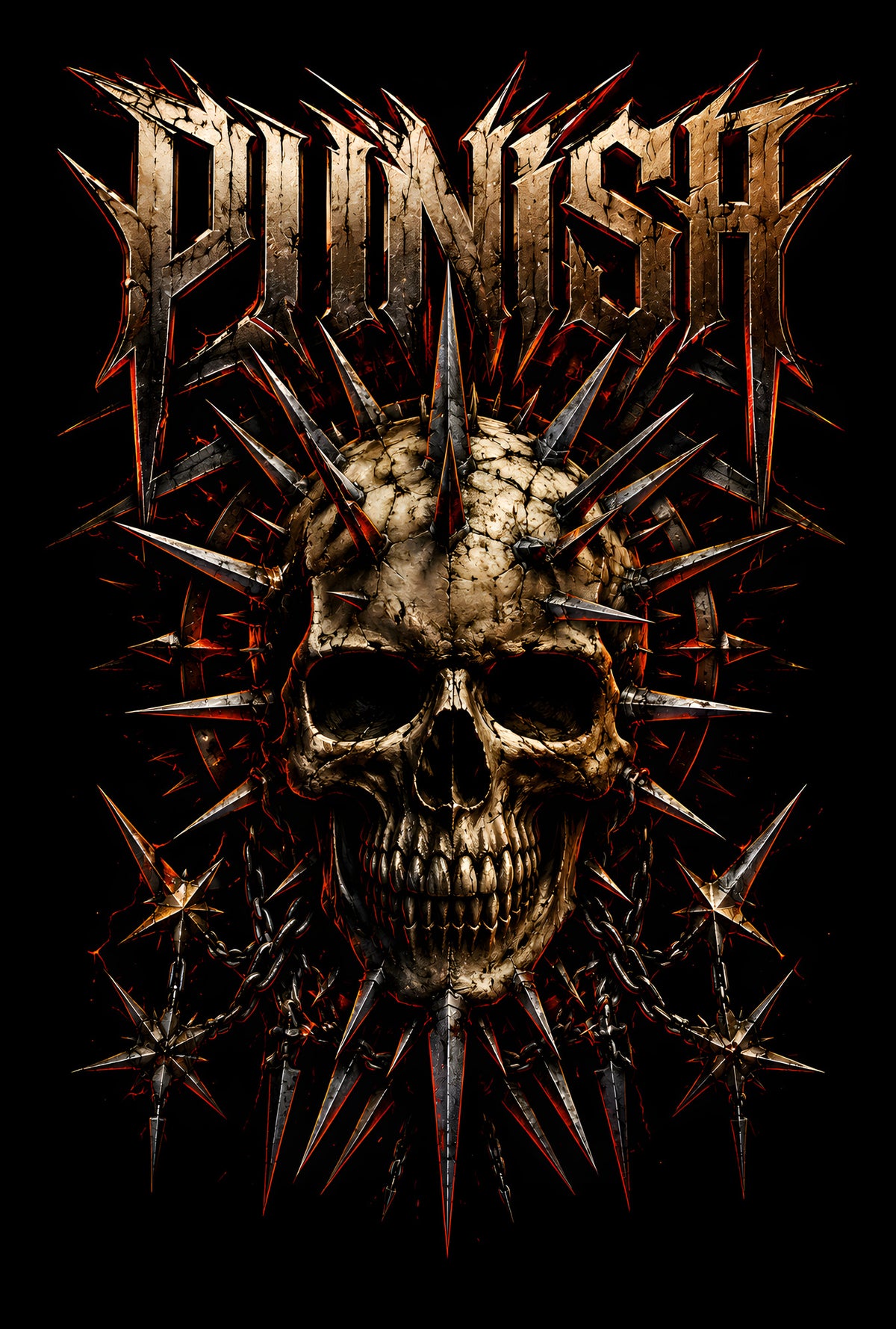 Punish Spiked Skull - Halftone DTF transfer - Prints best on darks