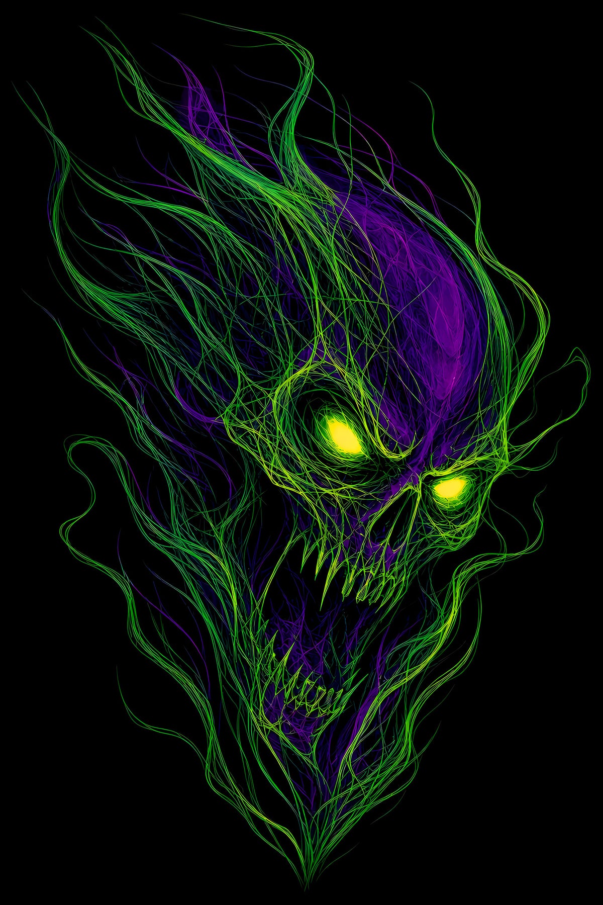 Purple and Green Spectral Skull - Halftone DTF transfer - Prints best on darks