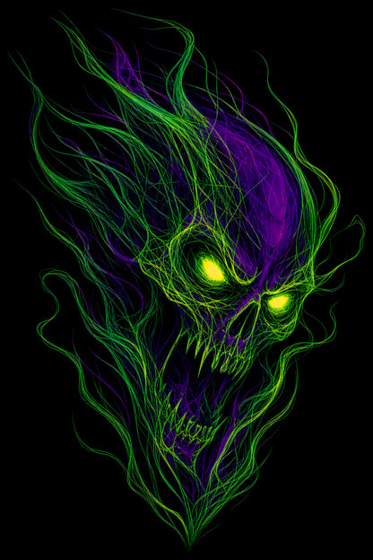 Purple and Green Spectral Skull - Halftone DTF transfer - Prints best on darks