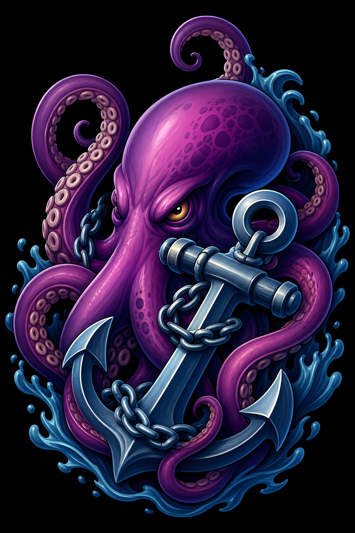 Purple Octopus and Anchor - Halftone DTF transfer - Prints best on darks