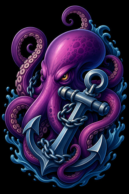 Purple Octopus and Anchor - Halftone DTF transfer - Prints best on darks