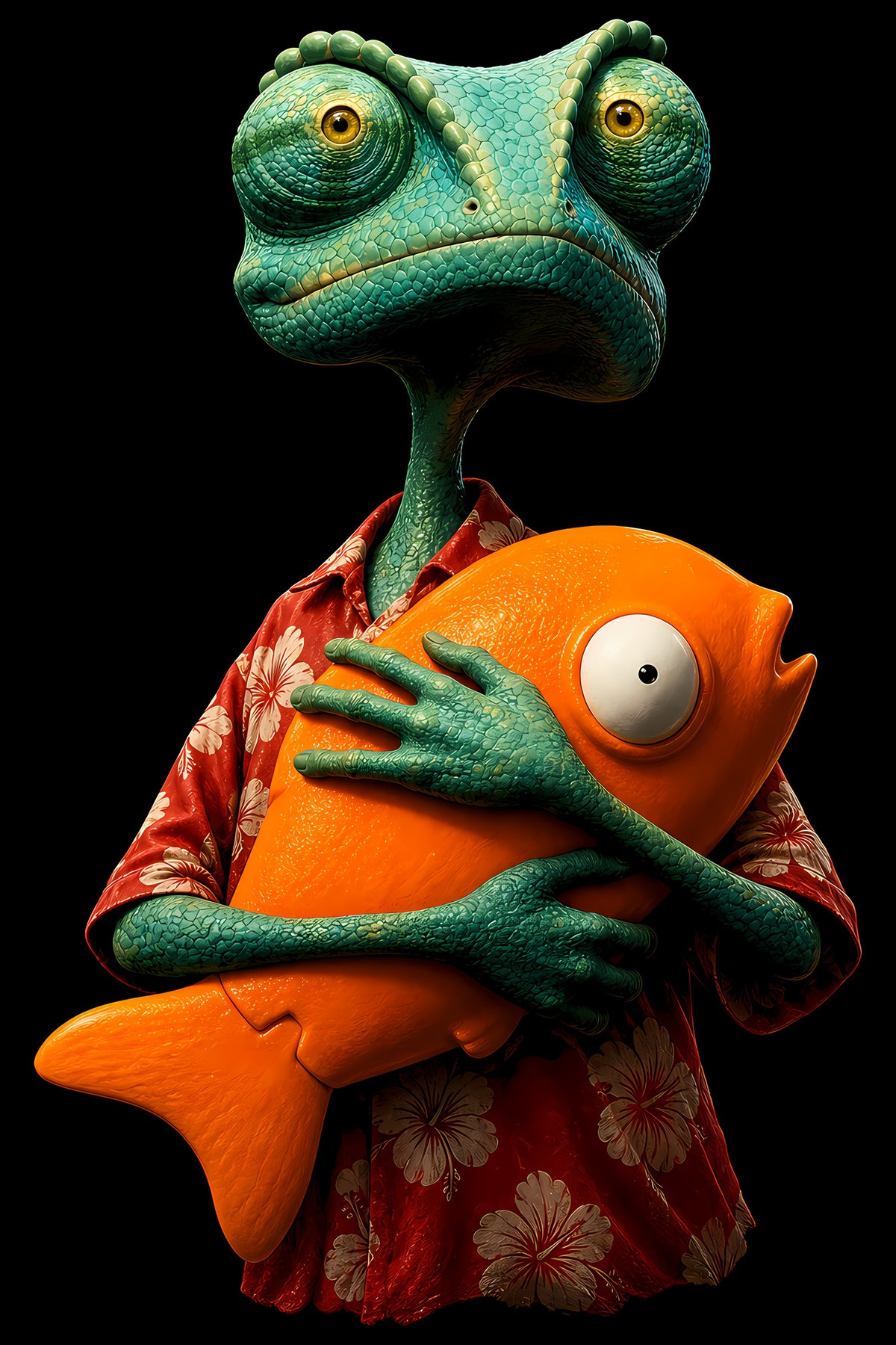 Rango with Orange Fish - Halftone DTF transfer - Prints best on darks