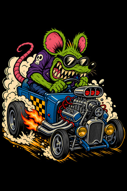 Rat Fink Blue Hot Rod - Halftone DTF transfer - Prints best on darks