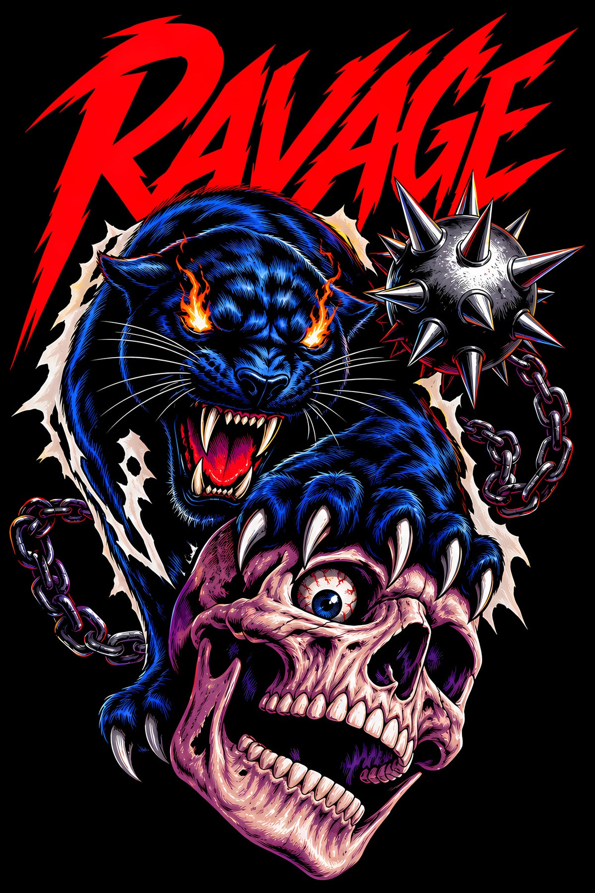 Ravage Panther and Skull - Halftone DTF transfer - Prints best on darks