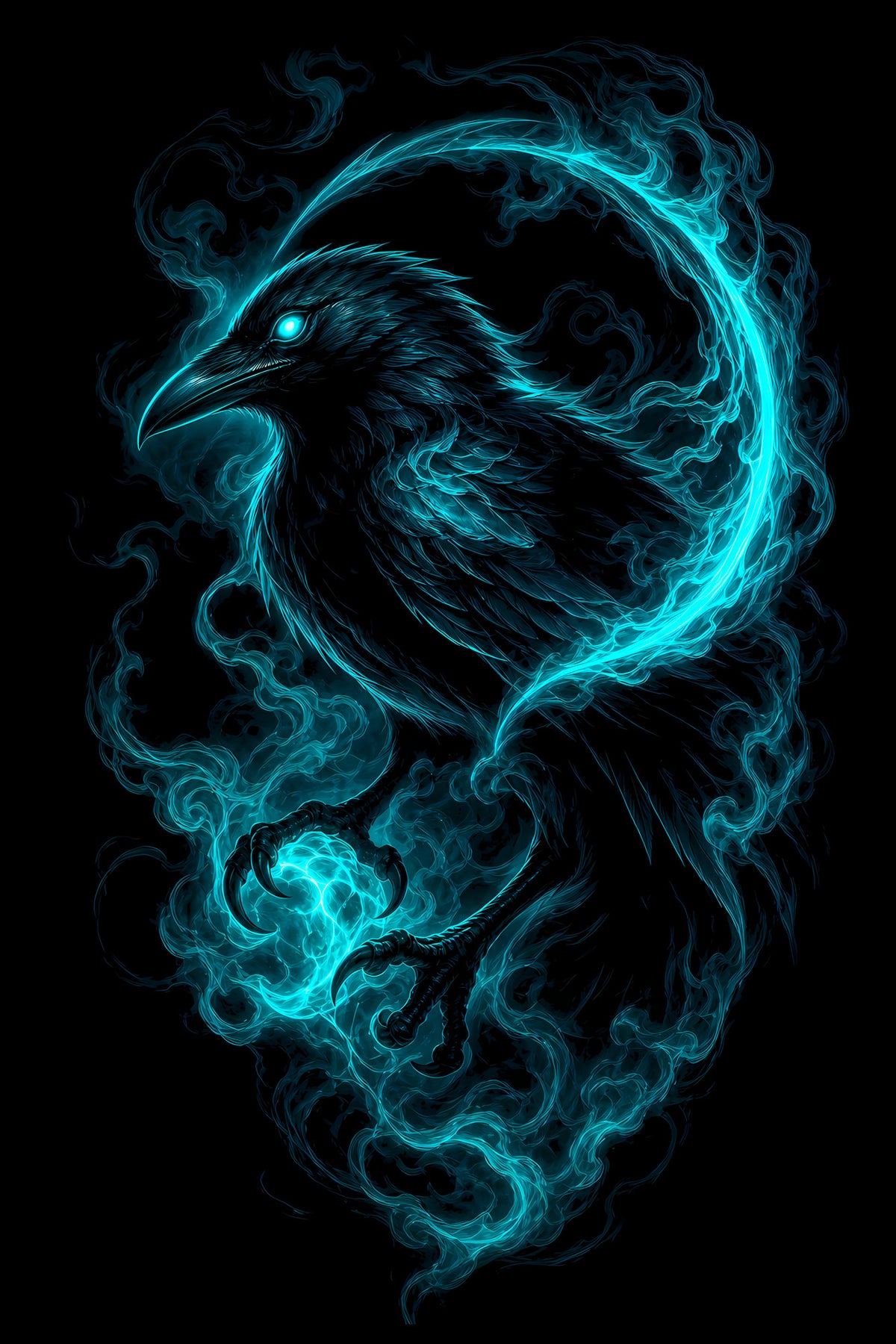 Raven in Blue Spirit Smoke - Halftone DTF transfer - Prints best on darks