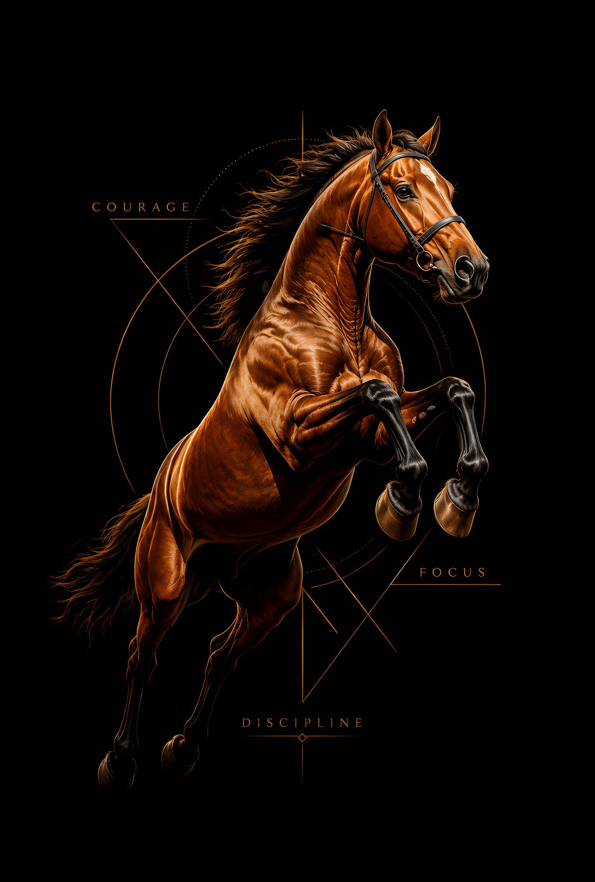 Rearing Brown Horse - Halftone DTF transfer - Prints best on darks