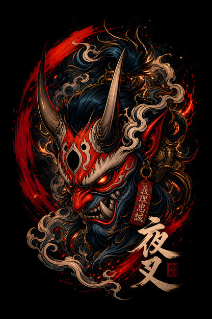 Red and Black Oni Mask - Halftone DTF transfer - Prints best on darks