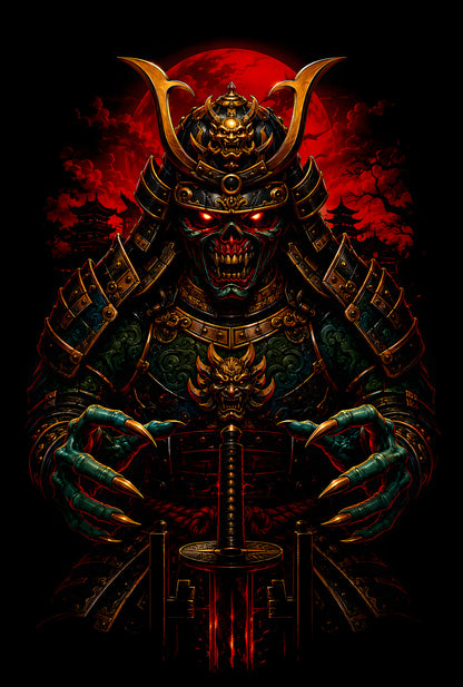 Red and Gold Samurai - Halftone DTF transfer - Prints best on darks