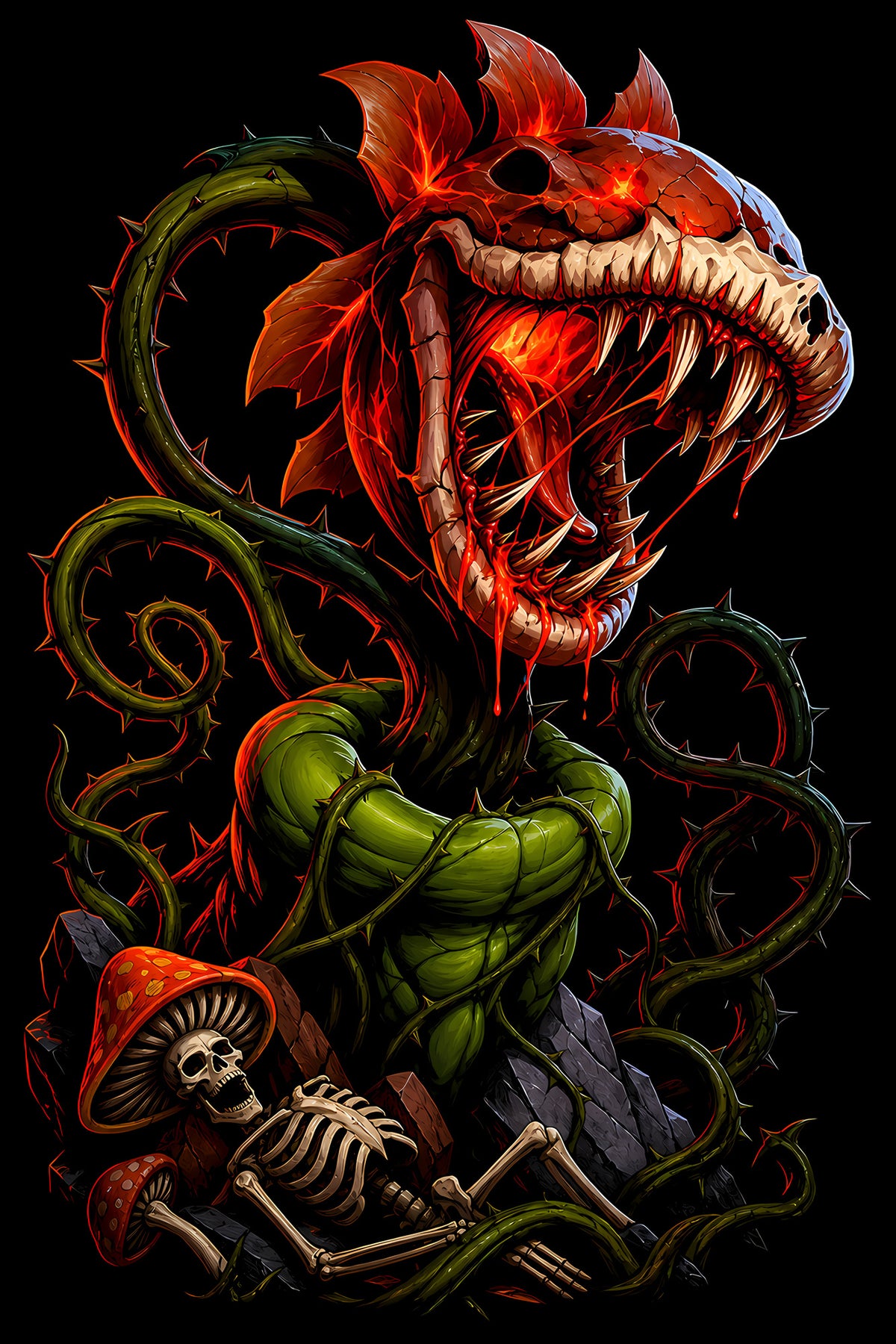 Red Carnivorous Monster Plant - Halftone DTF transfer - Prints best on darks