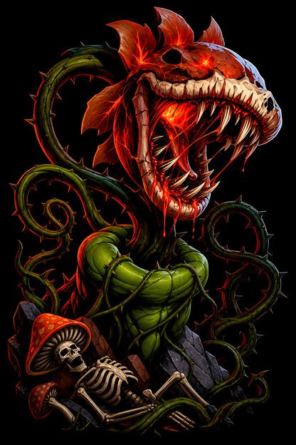 Red Carnivorous Monster Plant - Halftone DTF transfer - Prints best on darks