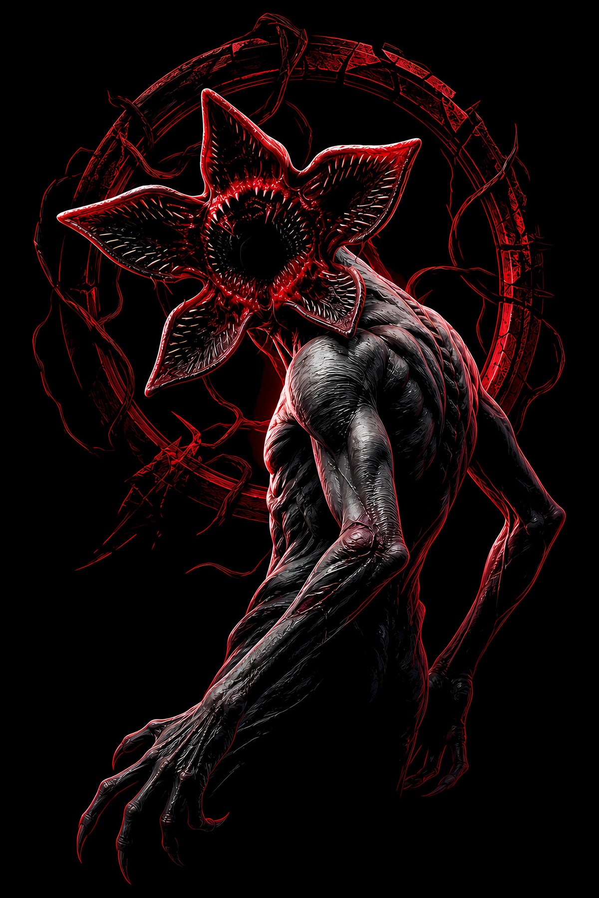 Red Demogorgon Creature - Halftone DTF transfer - Prints best on darks
