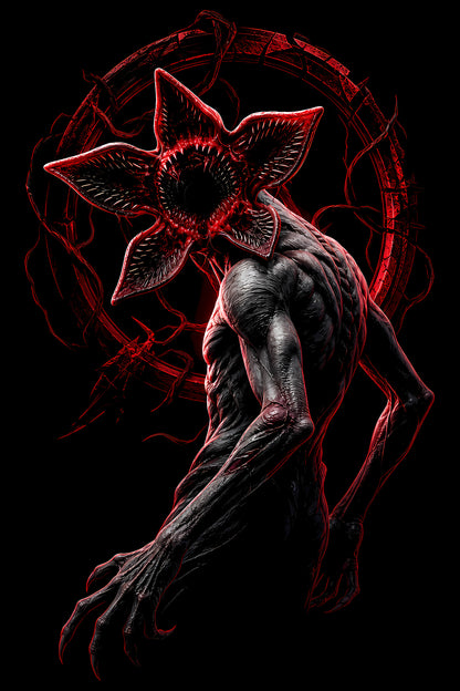 Red Demogorgon Creature - Halftone DTF transfer - Prints best on darks
