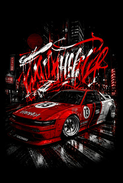 Red Drift Racing Car - Halftone DTF transfer - Prints best on darks