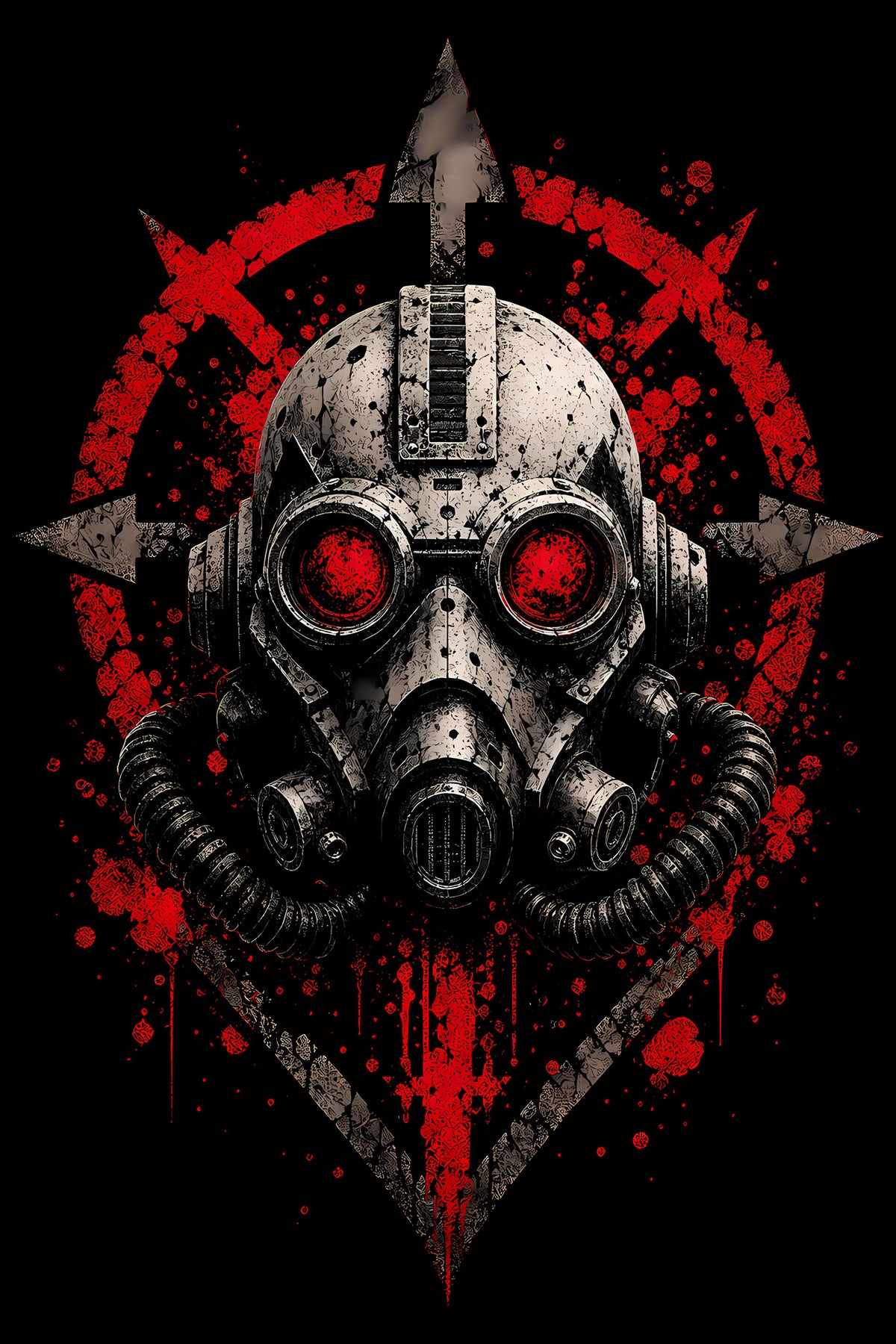 Red-Eyed Industrial Gas Mask - Halftone DTF transfer - Prints best on darks