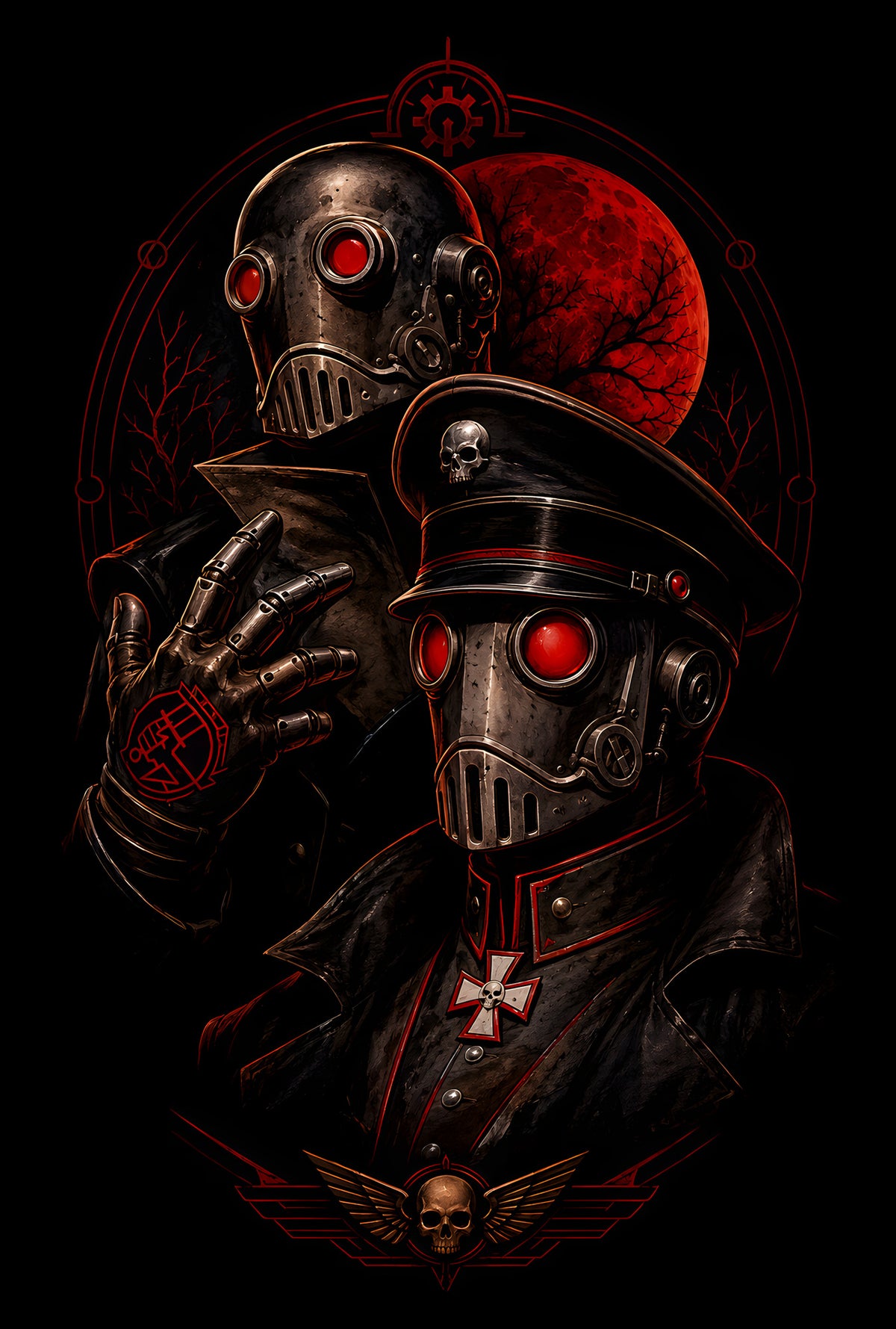 Red-Eyed Steampunk Soldiers - Halftone DTF transfer - Prints best on darks
