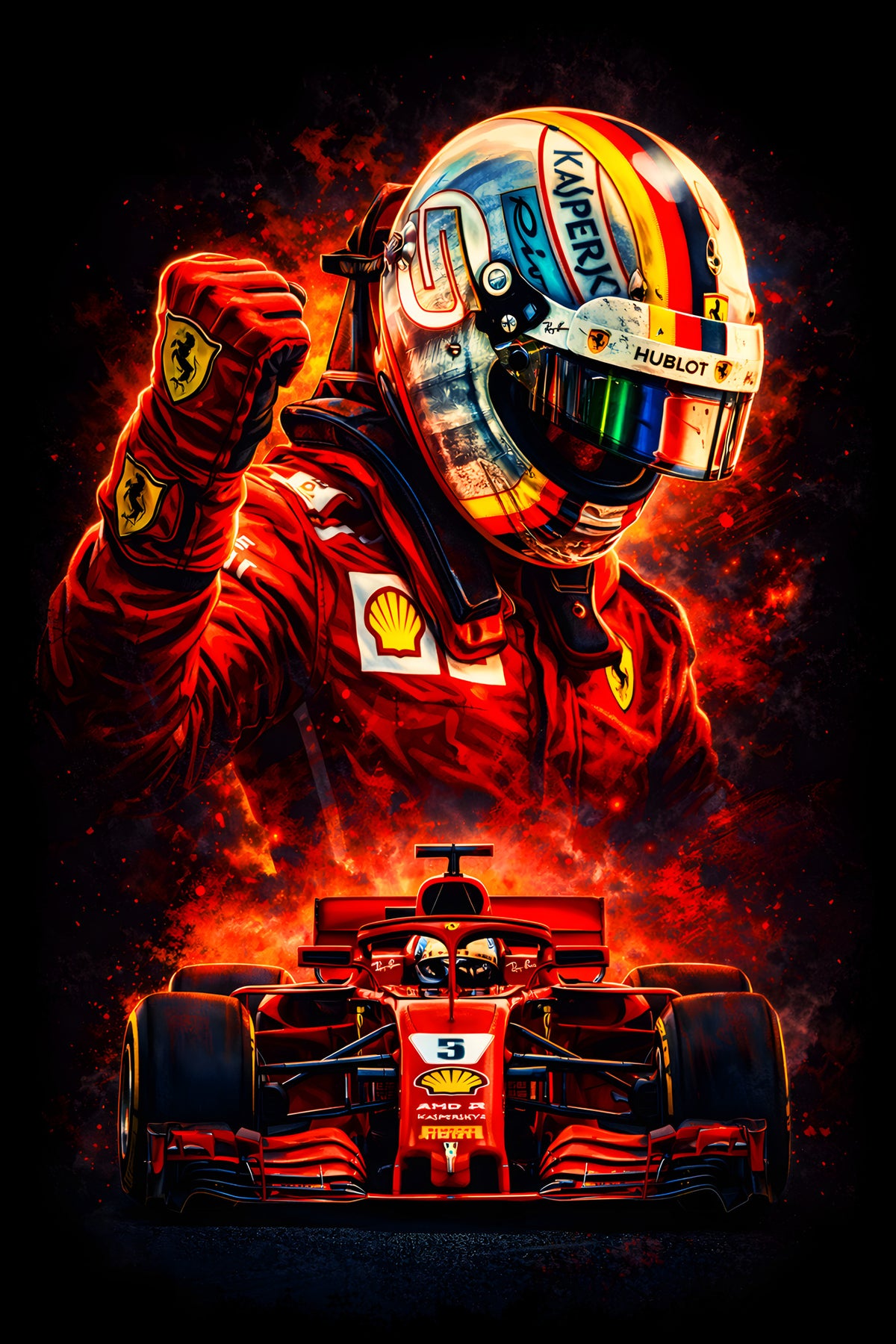Red Formula Racing Driver - Halftone DTF transfer - Prints best on darks