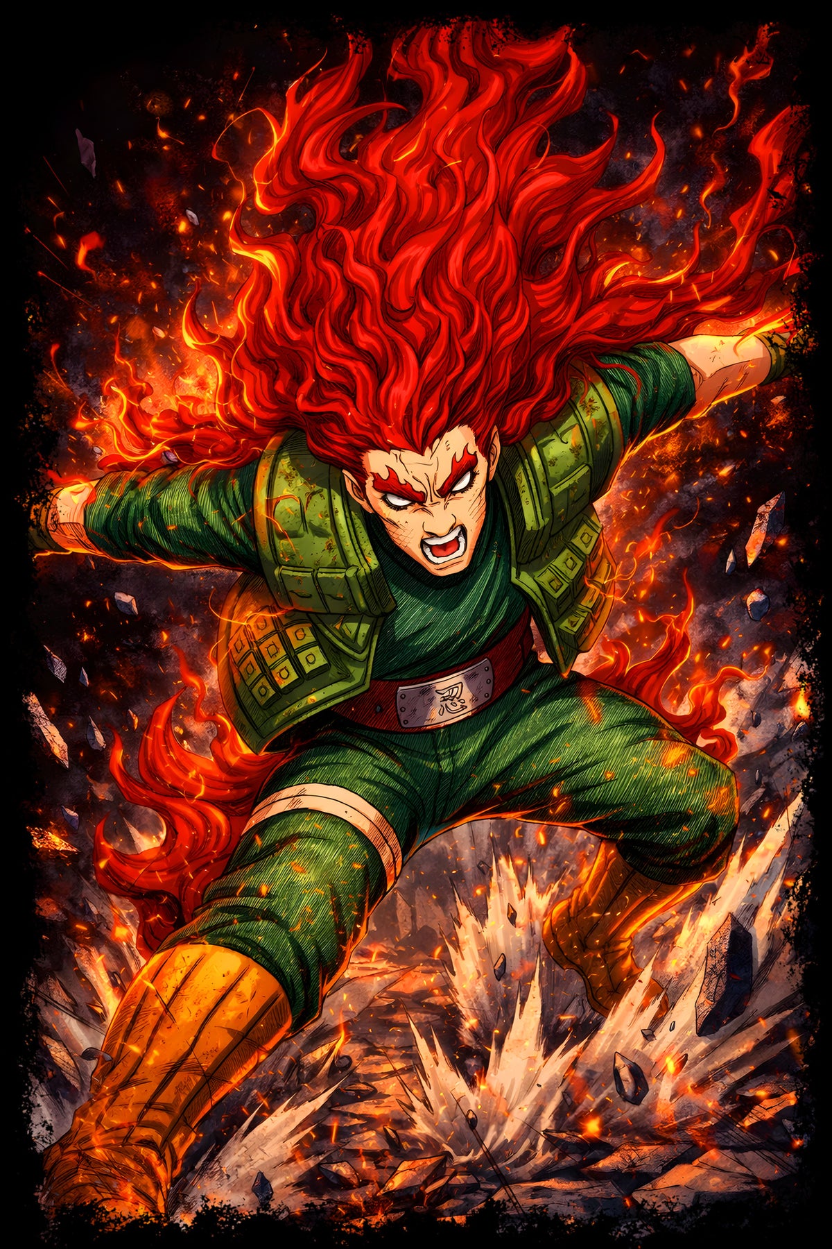 Red-Haired Anime Warrior - Halftone DTF transfer - Prints best on darks