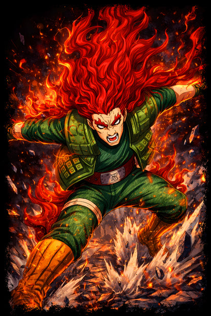 Red-Haired Anime Warrior - Halftone DTF transfer - Prints best on darks