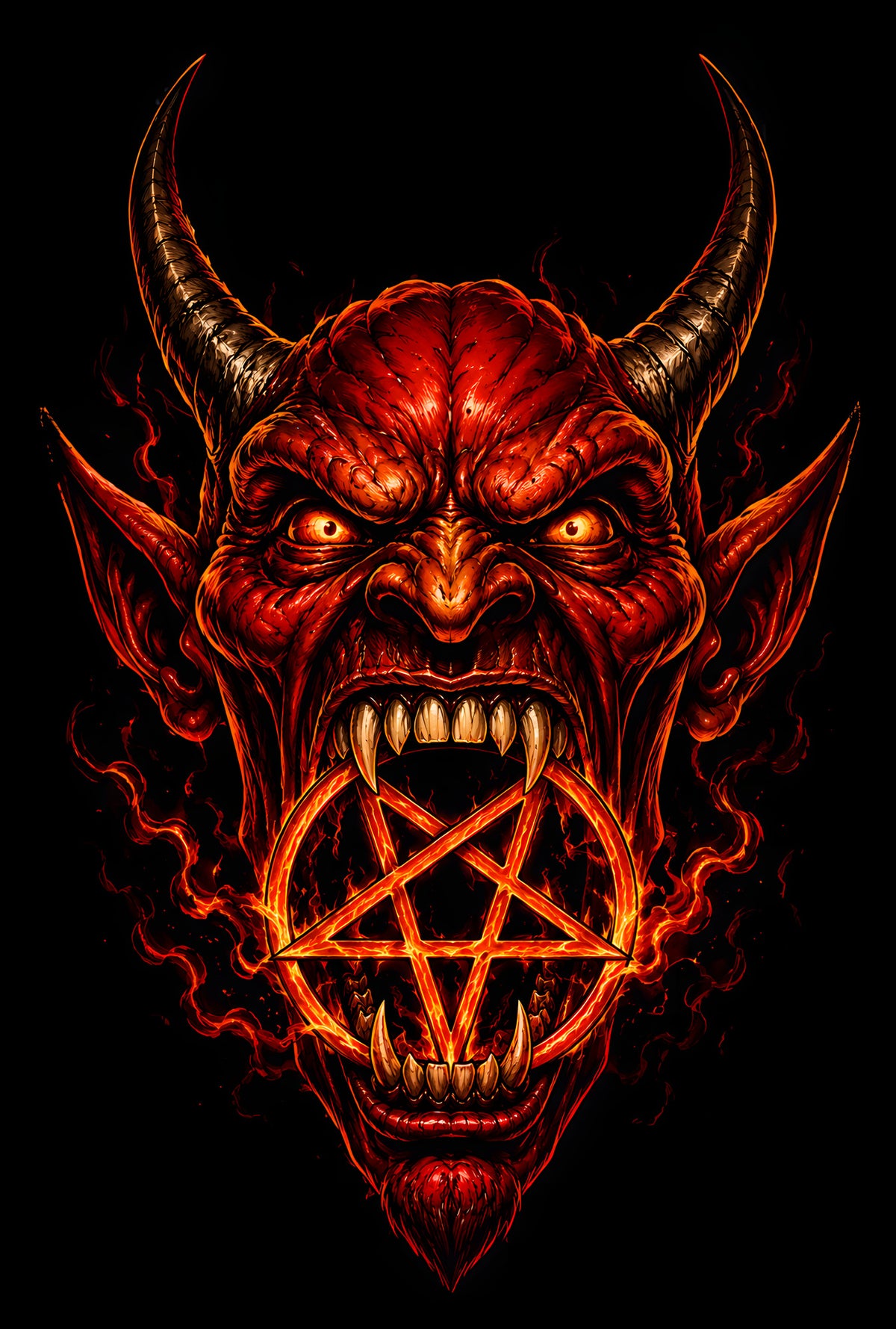 Red Horned Demon - Halftone DTF transfer - Prints best on darks