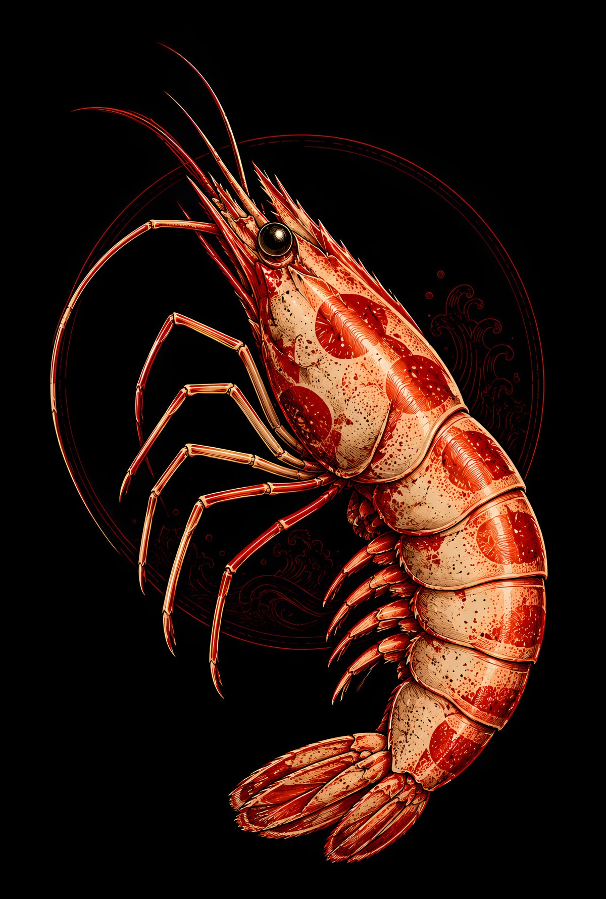 Red Shrimp - Halftone DTF transfer - Prints best on darks