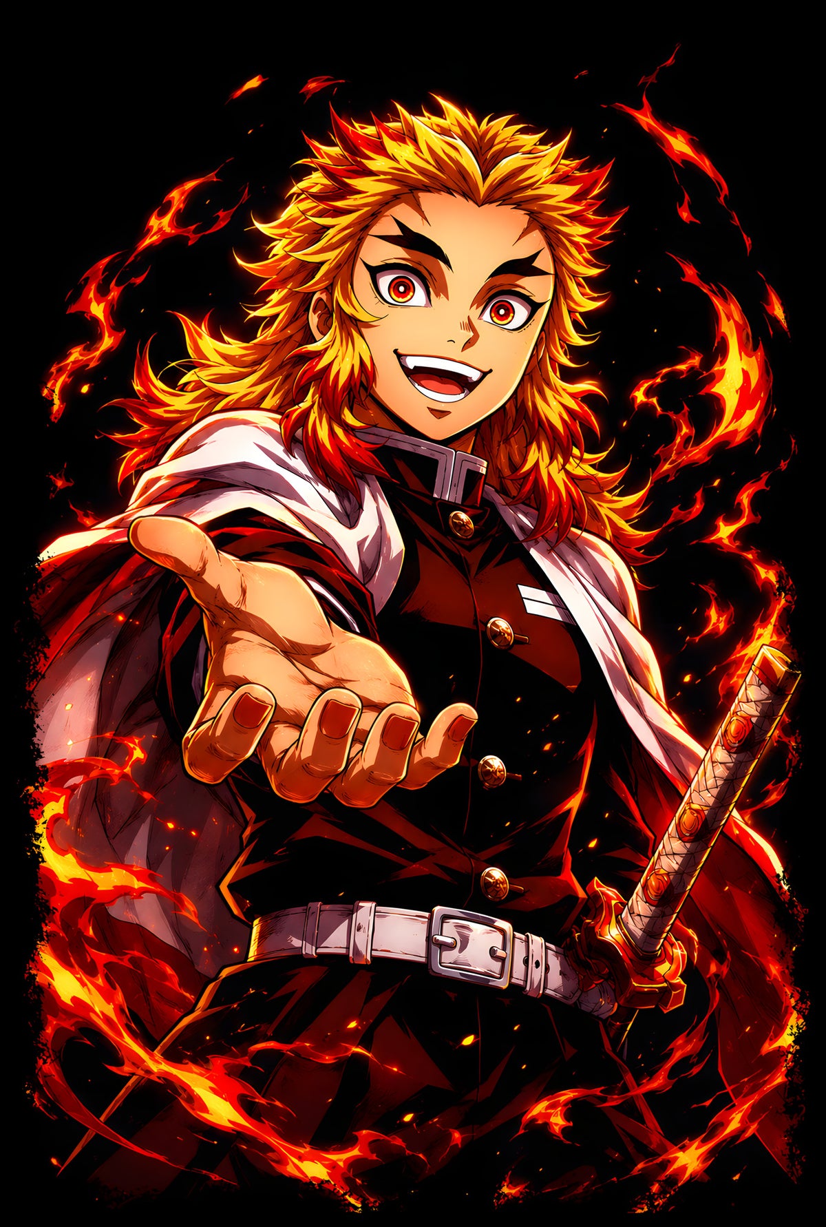 Rengoku Flame Swordsman - Halftone DTF transfer - Prints best on darks