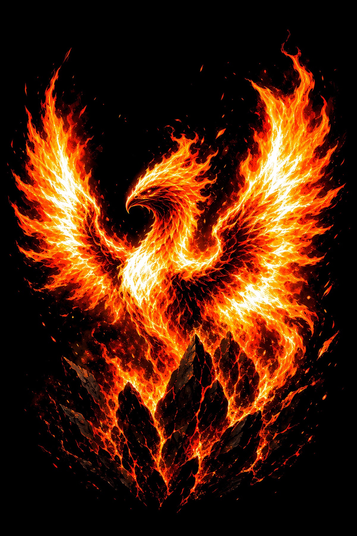 Rising Fire Phoenix - Halftone DTF transfer - Prints best on darks